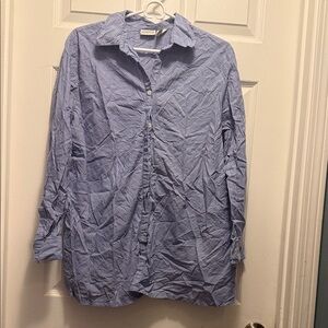 Light Blue Striped Button-Down Shirt - Casual Women's Top
